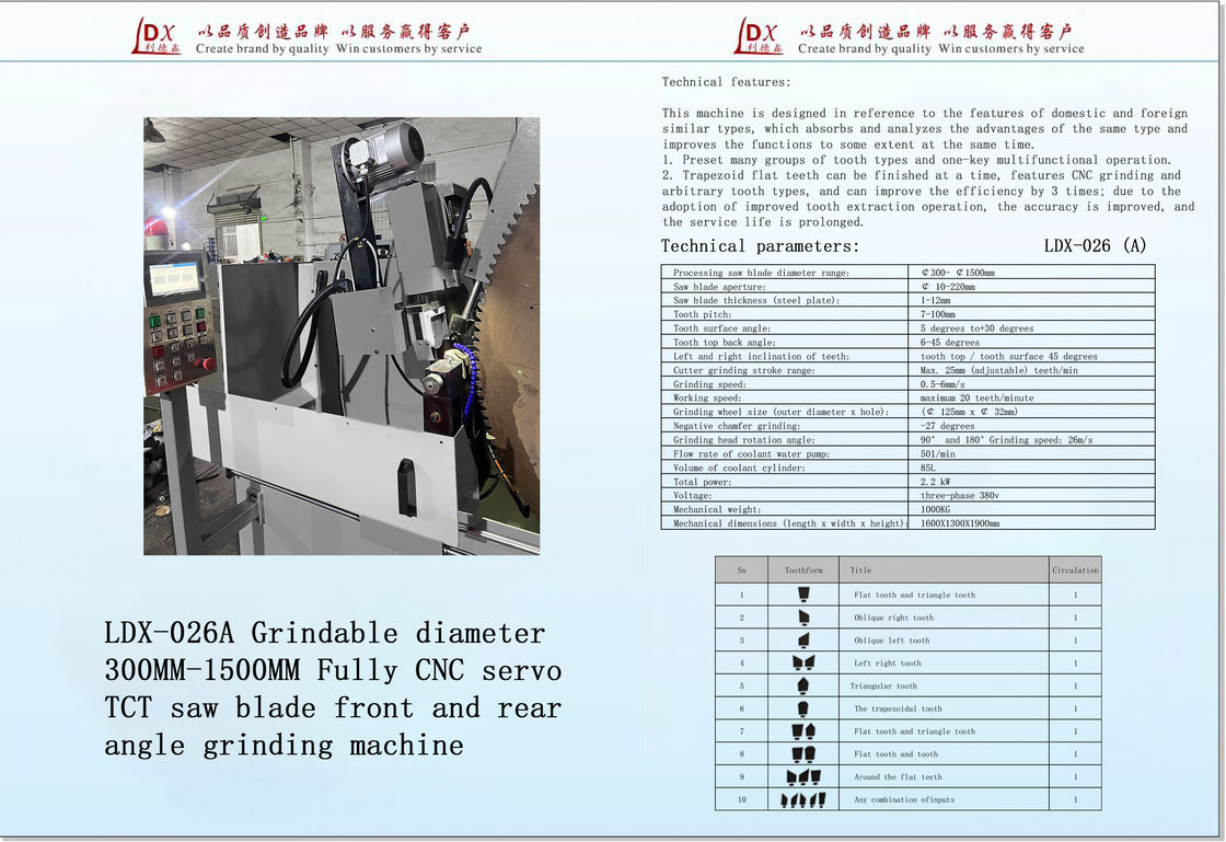 Μετρητής μετρητής 200MM-1200MM πλήρως CNC Servo TCT Saw Blade Machine LDX-026A